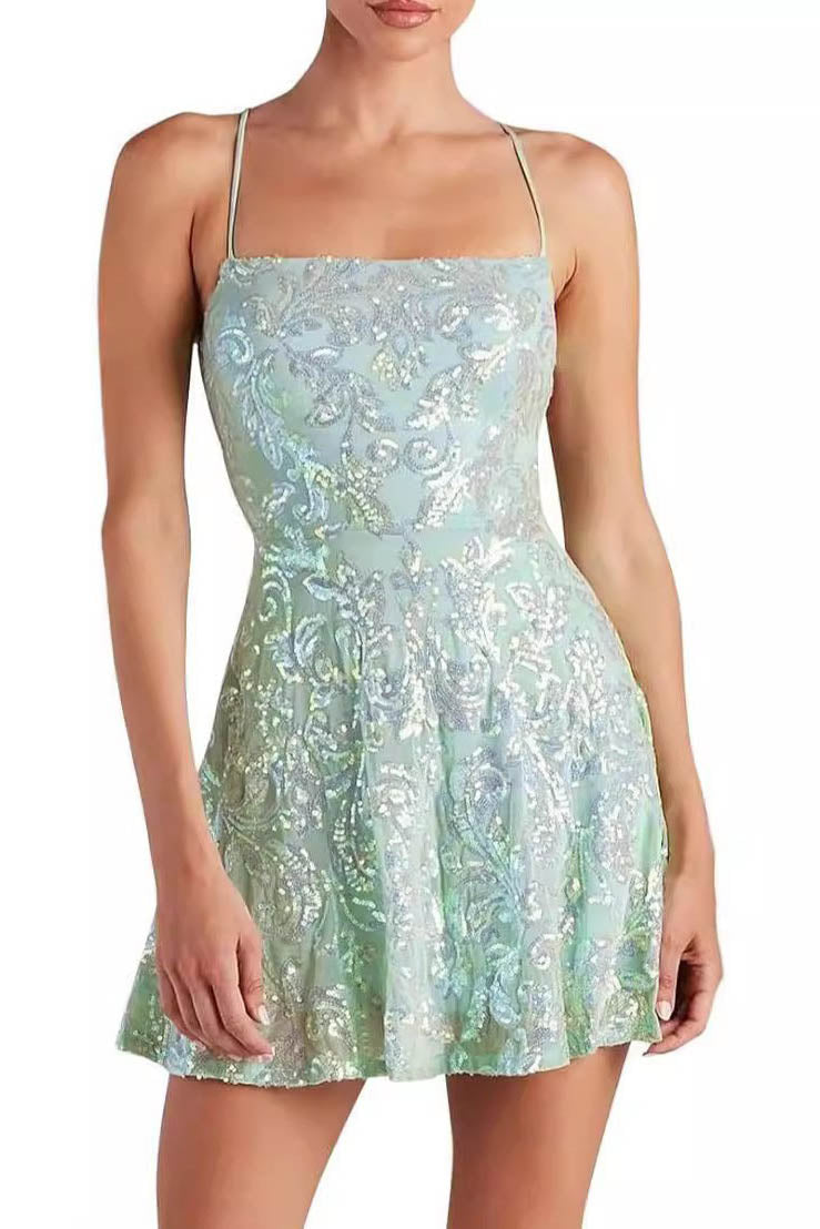 The Celeste Strap Sequin Mini Dress