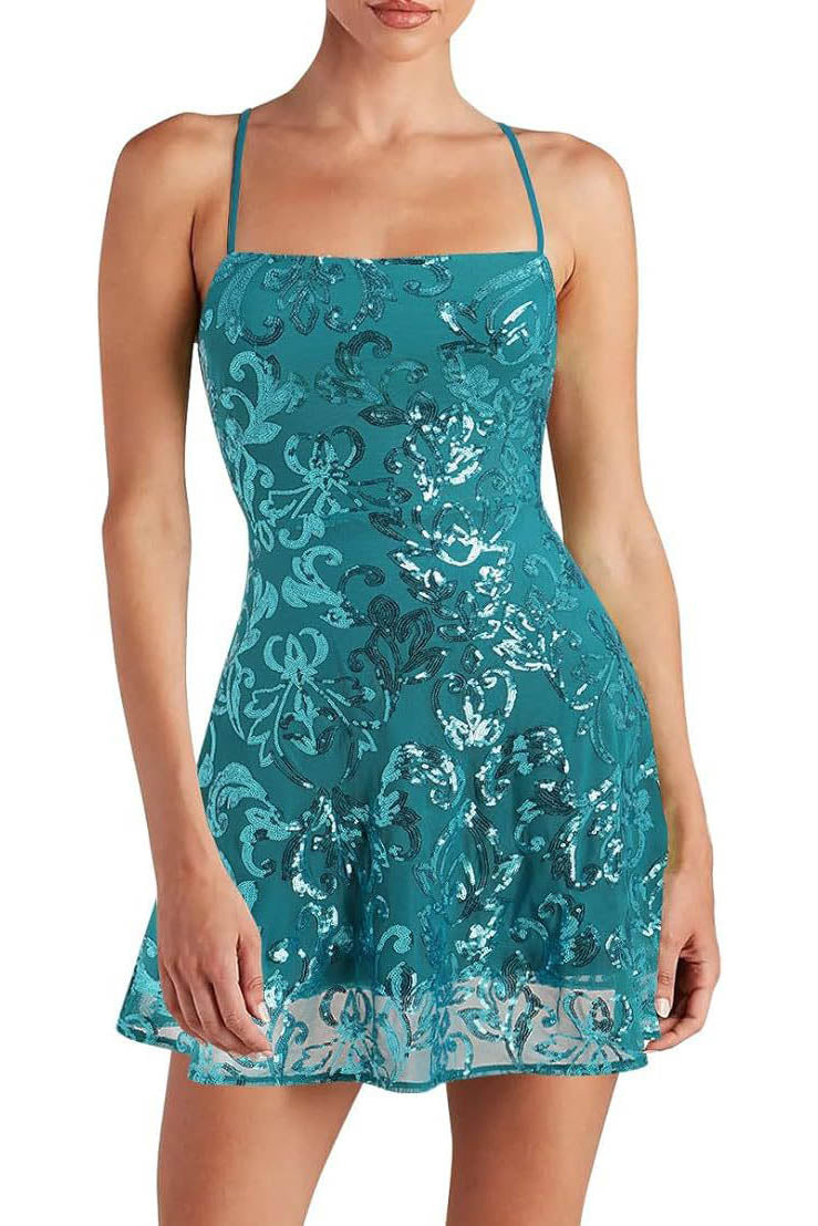 The Celeste Strap Sequin Mini Dress