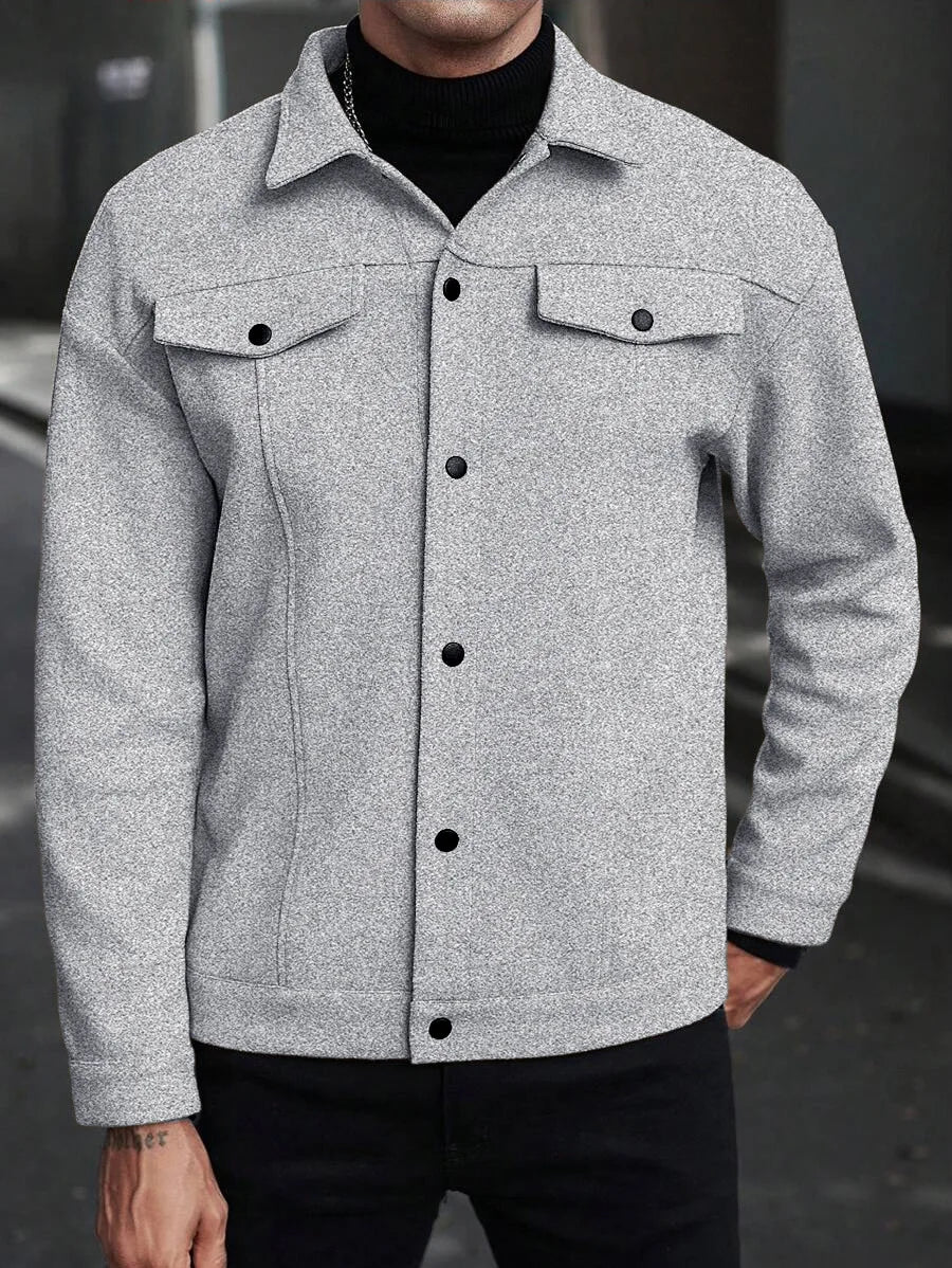 Autumn Winter Men Lapel Woolen Jacket Casual Business Style Loose Warm Thick Outerwear Daily Commute Fashion Sport Coat For Men