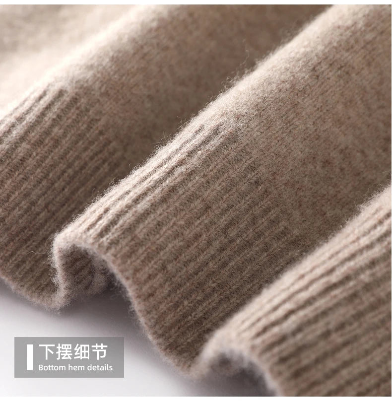 Autumn/Winter New Men's 100% Pure Wool Sweater Business Casual Half Zip Lapel Pullover Thickened Warm Knitted Long Sleeve Jumper
