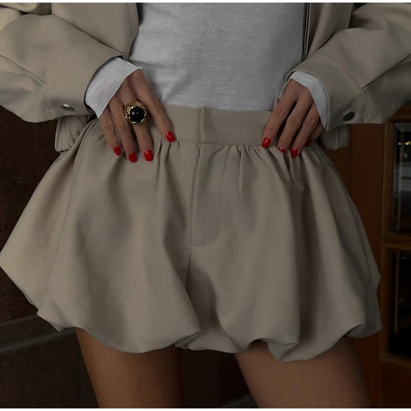 Casual Solid Women's Jacket Shorts Suit Turn-Down Collar Zipper Pocket Flower Bud Short Pants Lady Set 2026 Autumn Lady Outfits