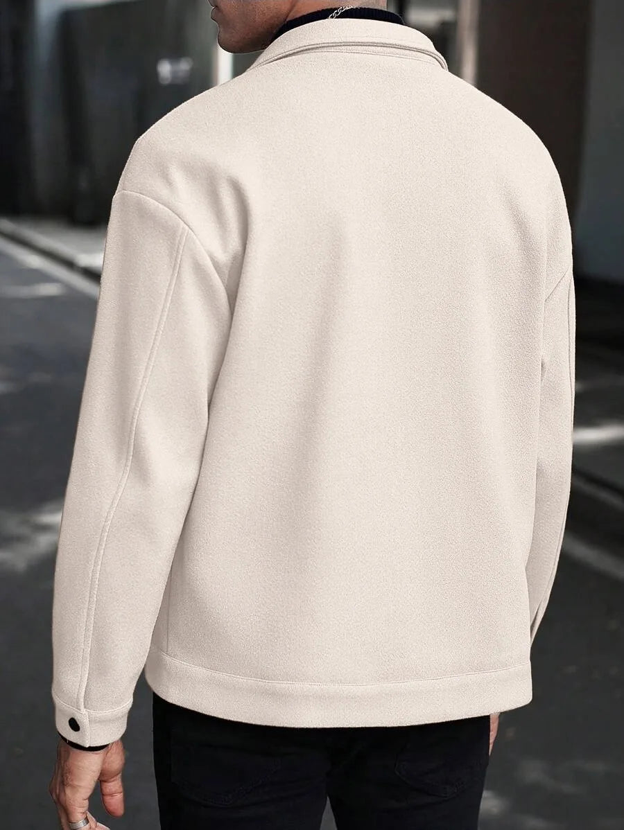 Autumn Winter Men Lapel Woolen Jacket Casual Business Style Loose Warm Thick Outerwear Daily Commute Fashion Sport Coat For Men