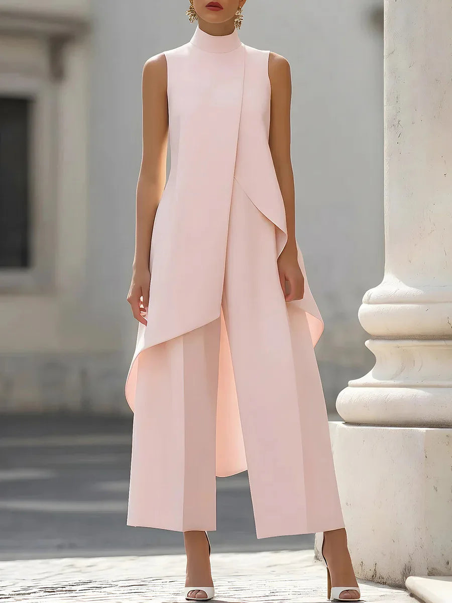 Womens Matching Sets 2026 Summer Fashion Sleeveslee Ensemble 2 Piece Woman Elegant Irregular Design Straight Pants Simple Style