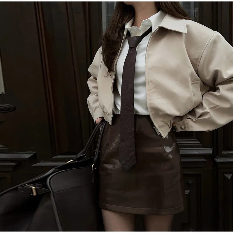 Flower Bud Shorts Coats Suits Women Lapel Long Sleeves Zipper Elastic Band Wide Legs Sets Female 2025 Autumn New Fashion Outfits