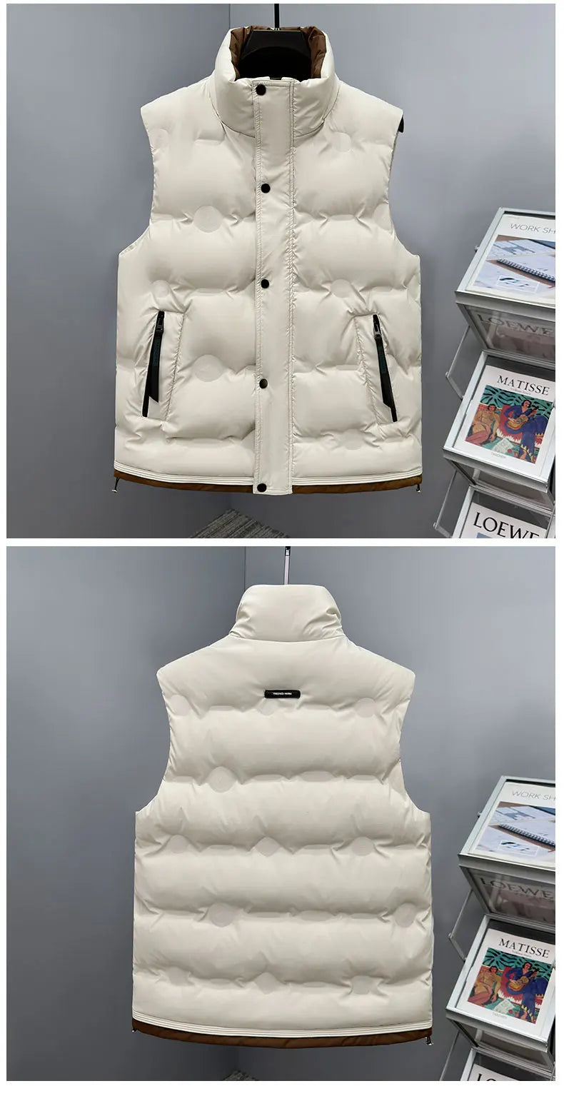 Autumn and Winter Men's Down Cotton Vest Men Windproof Warm Vest Jackets New Trend Fashion Zipper Hooded Solid Color Vest Coat