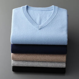 Cashmere Cotton Blend Classic V-neck Knitted Sweater Men Pullover 2024 Autumn Winter Soft Warm Business Casual Jumper pull homme
