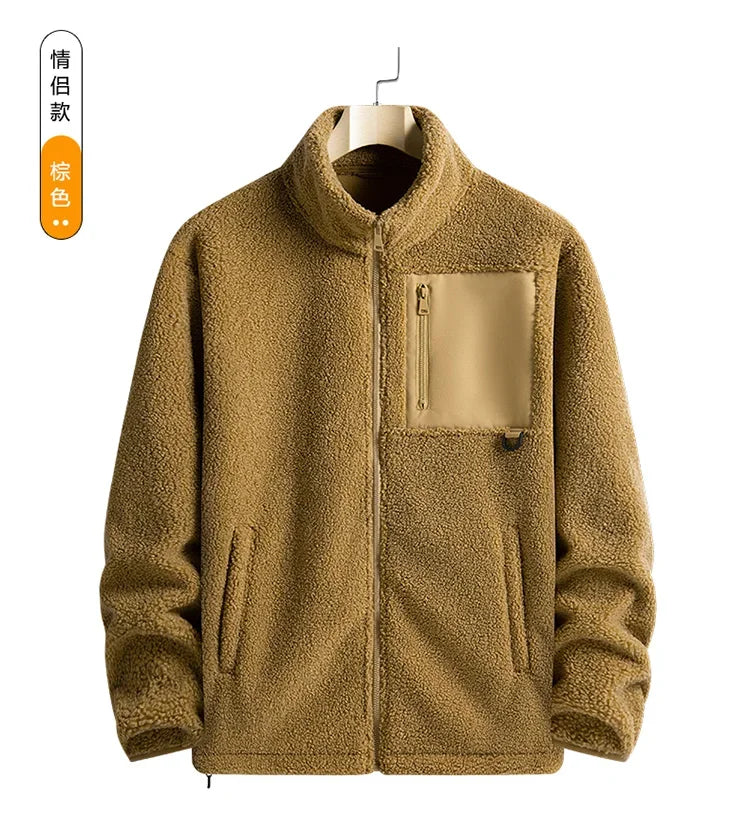 Cashmere Autumn Winter Men's Fleece Jackets Women's Solid Color Coats New Zipper Work Outwear Cold Weather Thermal Jacket