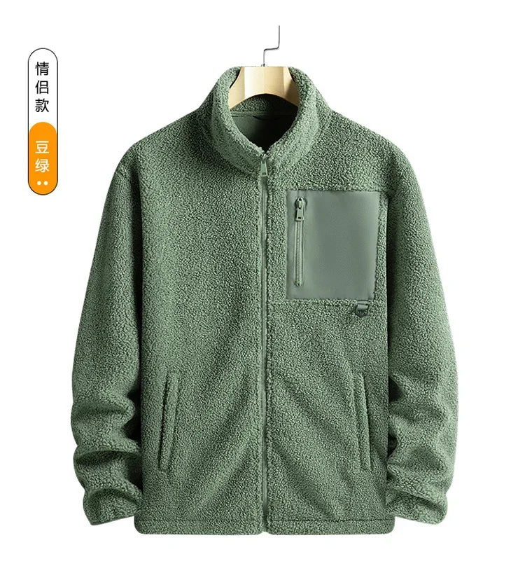 Cashmere Autumn Winter Men's Fleece Jackets Women's Solid Color Coats New Zipper Work Outwear Cold Weather Thermal Jacket