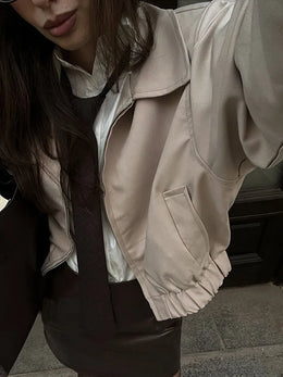 Casual Solid Women's Jacket Shorts Suit Turn-Down Collar Zipper Pocket Flower Bud Short Pants Lady Set 2026 Autumn Lady Outfits