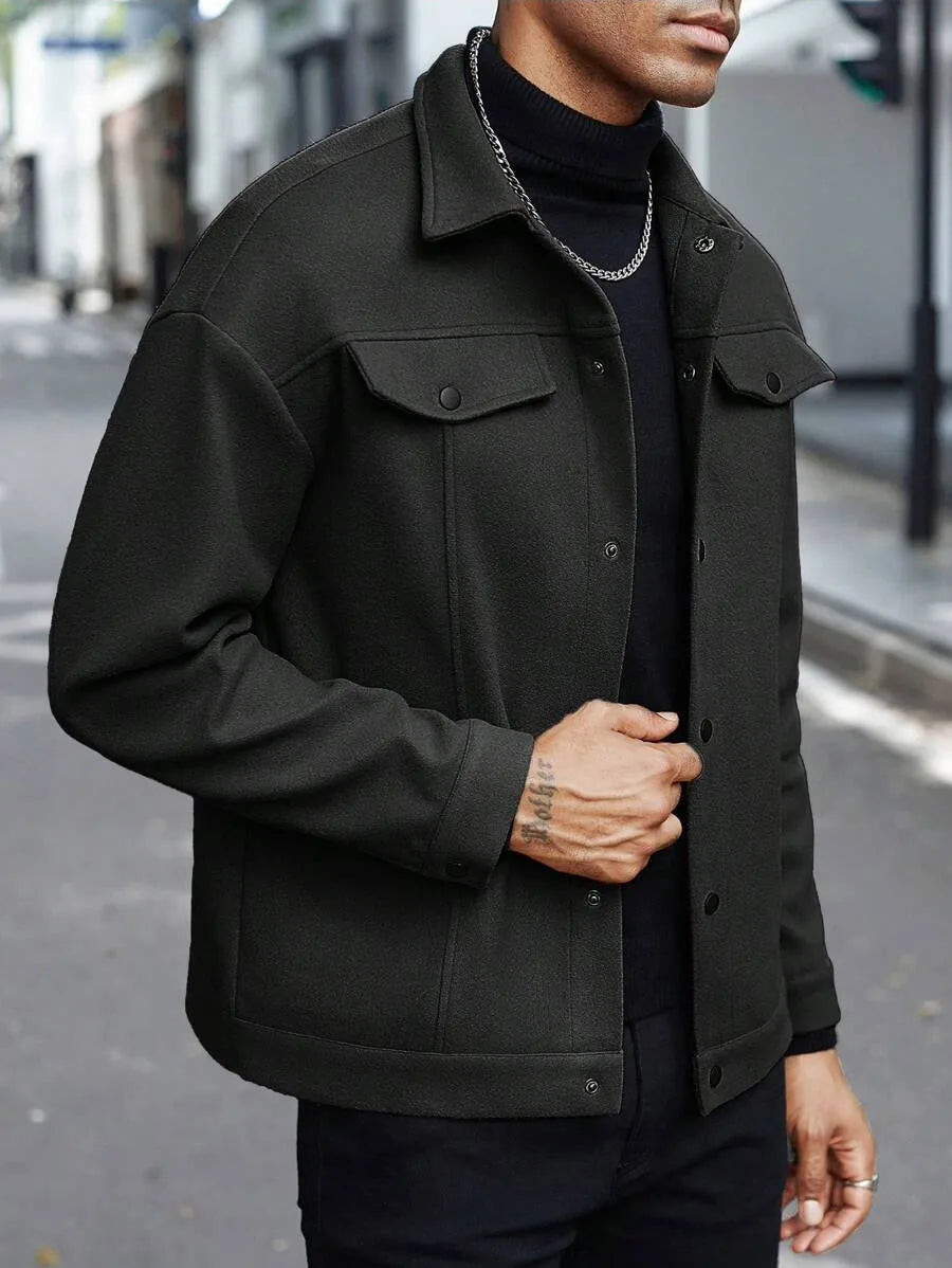 Autumn Winter Men Lapel Woolen Jacket Casual Business Style Loose Warm Thick Outerwear Daily Commute Fashion Sport Coat For Men