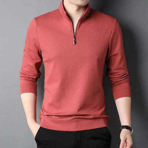 2023 Spring and Autumn Men's Pullover Stand Neck Zipper Solid Long Sleeve T-shirt High Neck POLO Bottom Fashion Casual Tops