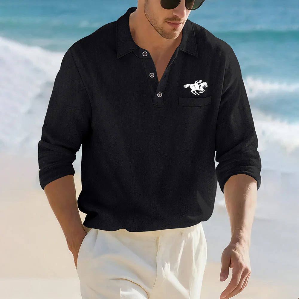 Men's Casual Soft Lightweight Linen Cotton Lapel Shirt Spring Autumn Loose Solid Color Fashion Decorative Flap Top