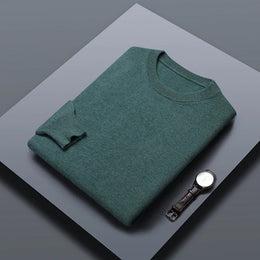 Classic Solid Color Men's O-neck Sweater Autumn Winter 100% Merino Wool Knitted Pullover Long Sleeve Warm Loose Casual Men Tops