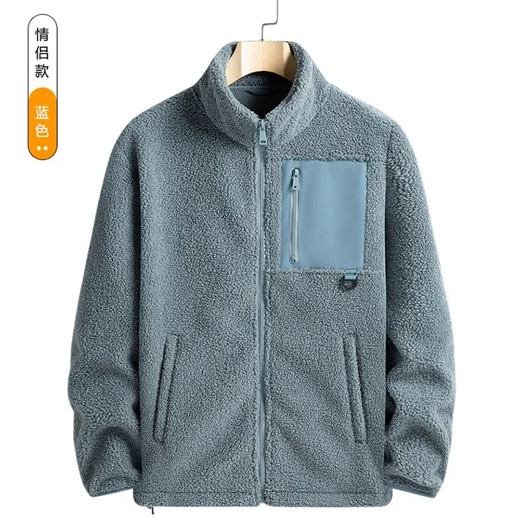 Cashmere Autumn Winter Men's Fleece Jackets Women's Solid Color Coats New Zipper Work Outwear Cold Weather Thermal Jacket