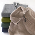 Autumn/Winter New Men's 100% Pure Wool Sweater Business Casual Half Zip Lapel Pullover Thickened Warm Knitted Long Sleeve Jumper