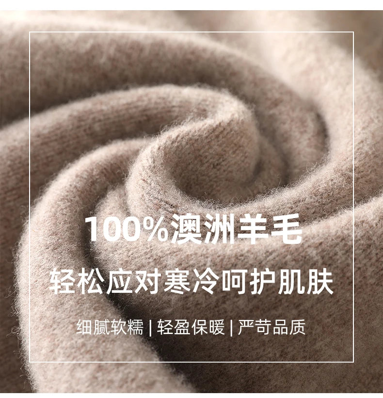 Autumn/Winter New Men's 100% Pure Wool Sweater Business Casual Half Zip Lapel Pullover Thickened Warm Knitted Long Sleeve Jumper