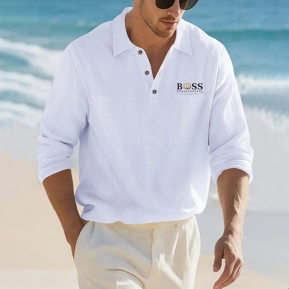 Men's Casual Soft Lightweight Linen Cotton Lapel Shirt Spring Autumn Loose Solid Color Fashion Decorative Flap Top