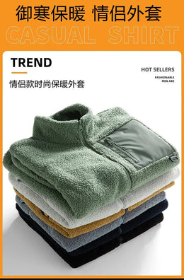 Cashmere Autumn Winter Men's Fleece Jackets Women's Solid Color Coats New Zipper Work Outwear Cold Weather Thermal Jacket