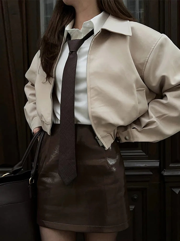 Flower Bud Shorts Coats Suits Women Lapel Long Sleeves Zipper Elastic Band Wide Legs Sets Female 2025 Autumn New Fashion Outfits