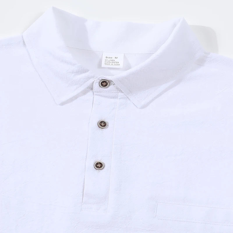 Men's Casual Soft Lightweight Linen Cotton Lapel Shirt Spring Autumn Loose Solid Color Fashion Decorative Flap Top