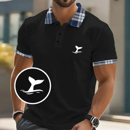 Whale Grid Pattern Polo Shirt For Men Fun Colorful 3D Printed Tees Summer Casual Street Short Sleeve Loose T-Shirt Lapel Tops