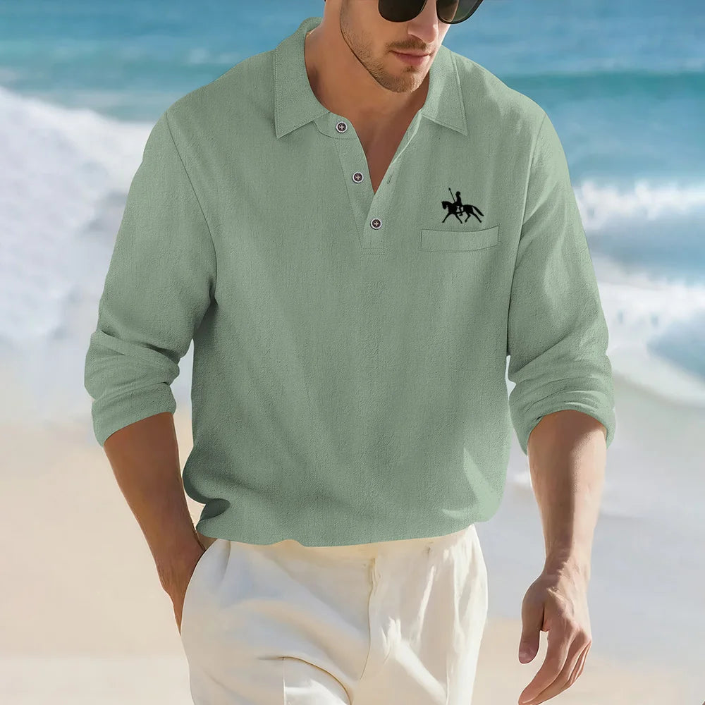 Men's Casual Soft Lightweight Linen Cotton Lapel Shirt Spring Autumn Loose Solid Color Fashion Decorative Flap Top