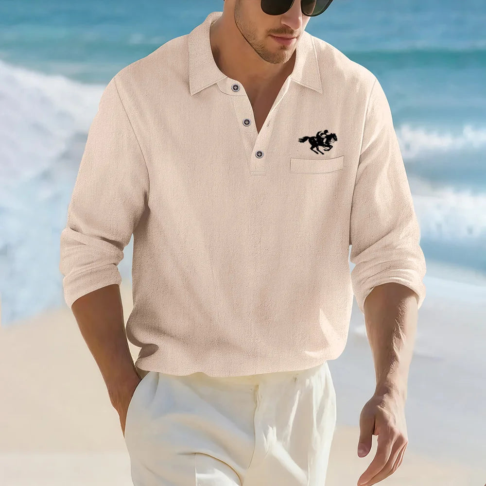 Men's Casual Soft Lightweight Linen Cotton Lapel Shirt Spring Autumn Loose Solid Color Fashion Decorative Flap Top