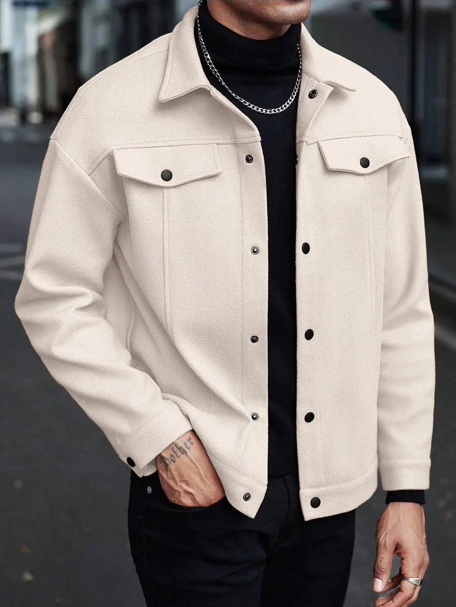 Autumn Winter Men Lapel Woolen Jacket Casual Business Style Loose Warm Thick Outerwear Daily Commute Fashion Sport Coat For Men