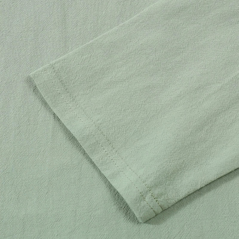 Men's Casual Soft Lightweight Linen Cotton Lapel Shirt Spring Autumn Loose Solid Color Fashion Decorative Flap Top
