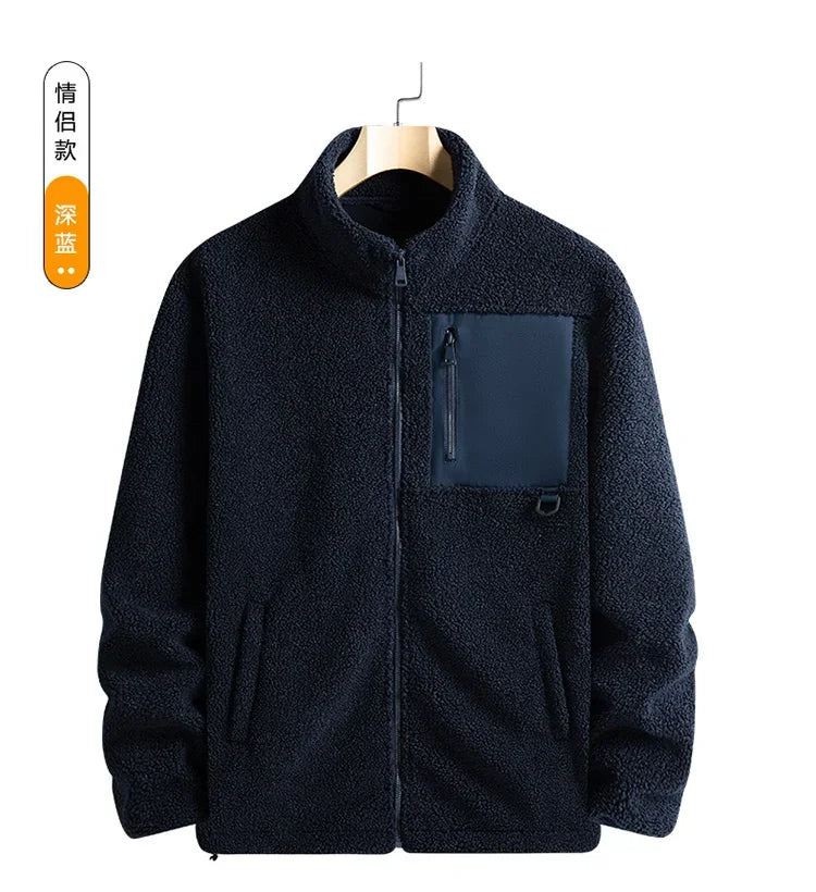 Cashmere Autumn Winter Men's Fleece Jackets Women's Solid Color Coats New Zipper Work Outwear Cold Weather Thermal Jacket