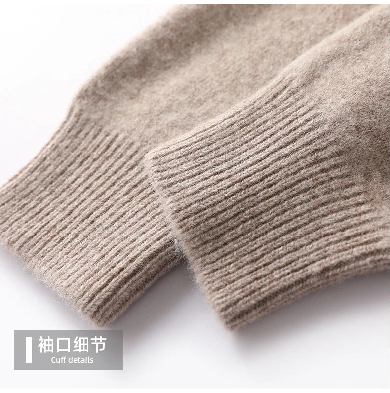 Autumn/Winter New Men's 100% Pure Wool Sweater Business Casual Half Zip Lapel Pullover Thickened Warm Knitted Long Sleeve Jumper