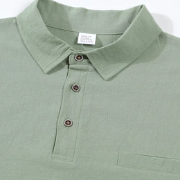 Men's Casual Soft Lightweight Linen Cotton Lapel Shirt Spring Autumn Loose Solid Color Fashion Decorative Flap Top