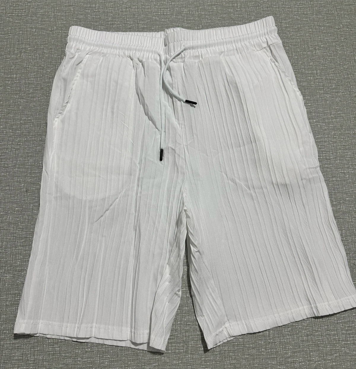Lazy Street Style Vertical Stripe Slimming Shirt Shorts Two-piece Set No Need To Pair With Autumn Men's Thin Knit Sports Suit