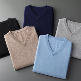 Cashmere Cotton Blend Classic V-neck Knitted Sweater Men Pullover 2024 Autumn Winter Soft Warm Business Casual Jumper pull homme