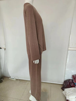 2025 Autumn Women New Loose Round Neck Long Sleeve Pullover + Straight Wide-leg Trousers Two-piece Suit Women's Home Casual Suit