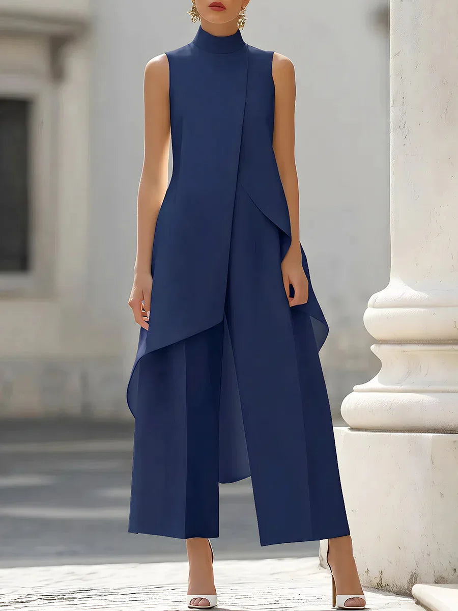 Womens Matching Sets 2026 Summer Fashion Sleeveslee Ensemble 2 Piece Woman Elegant Irregular Design Straight Pants Simple Style