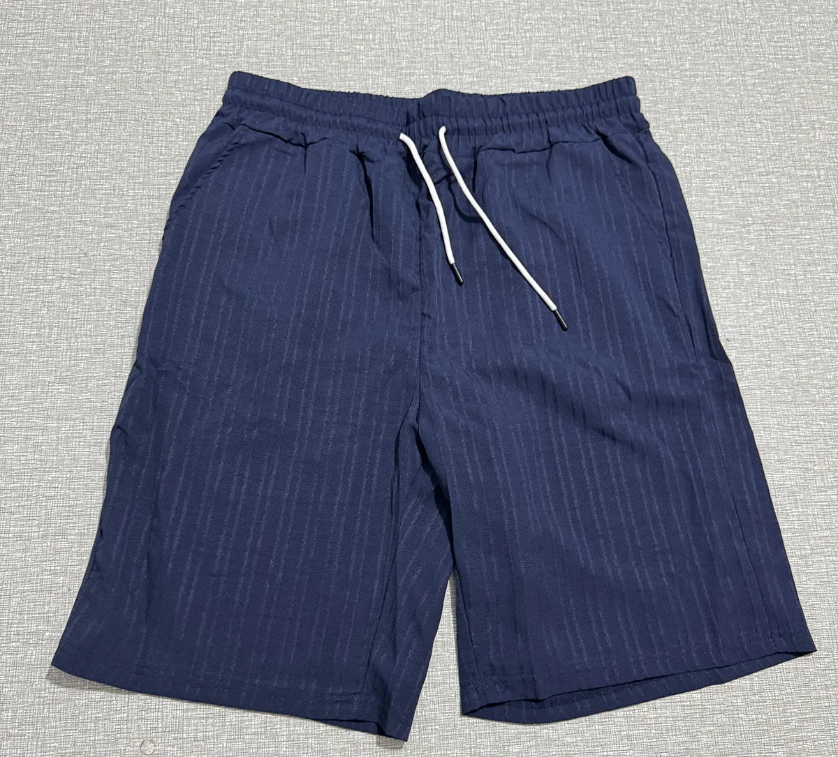 Lazy Street Style Vertical Stripe Slimming Shirt Shorts Two-piece Set No Need To Pair With Autumn Men's Thin Knit Sports Suit