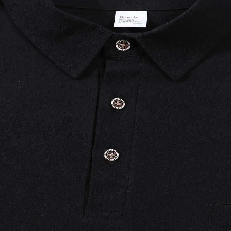 Men's Casual Soft Lightweight Linen Cotton Lapel Shirt Spring Autumn Loose Solid Color Fashion Decorative Flap Top