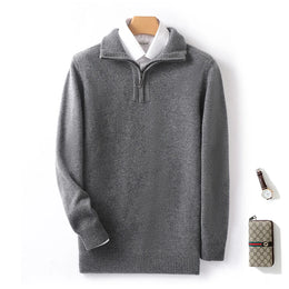Autumn/Winter New Men's 100% Pure Wool Sweater Business Casual Half Zip Lapel Pullover Thickened Warm Knitted Long Sleeve Jumper