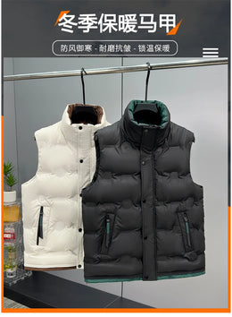 Autumn and Winter Men's Down Cotton Vest Men Windproof Warm Vest Jackets New Trend Fashion Zipper Hooded Solid Color Vest Coat