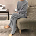 2025 Autumn Women New Loose Round Neck Long Sleeve Pullover + Straight Wide-leg Trousers Two-piece Suit Women's Home Casual Suit