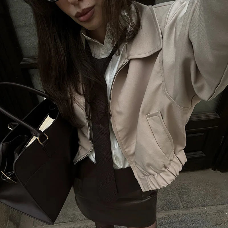 Flower Bud Shorts Coats Suits Women Lapel Long Sleeves Zipper Elastic Band Wide Legs Sets Female 2025 Autumn New Fashion Outfits