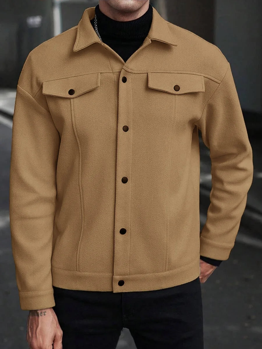 Autumn Winter Men Lapel Woolen Jacket Casual Business Style Loose Warm Thick Outerwear Daily Commute Fashion Sport Coat For Men