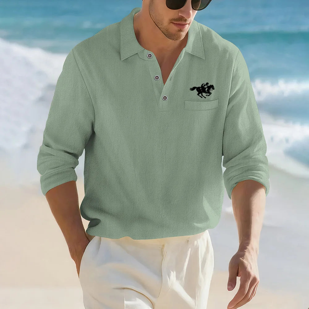 Men's Casual Soft Lightweight Linen Cotton Lapel Shirt Spring Autumn Loose Solid Color Fashion Decorative Flap Top