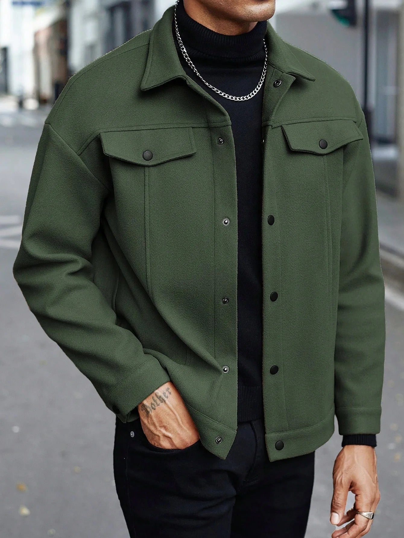Autumn Winter Men Lapel Woolen Jacket Casual Business Style Loose Warm Thick Outerwear Daily Commute Fashion Sport Coat For Men