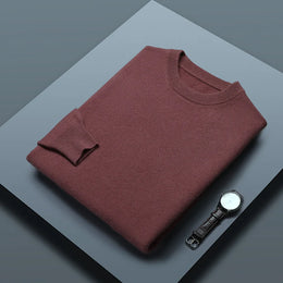 Classic Solid Color Men's O-neck Sweater Autumn Winter 100% Merino Wool Knitted Pullover Long Sleeve Warm Loose Casual Men Tops