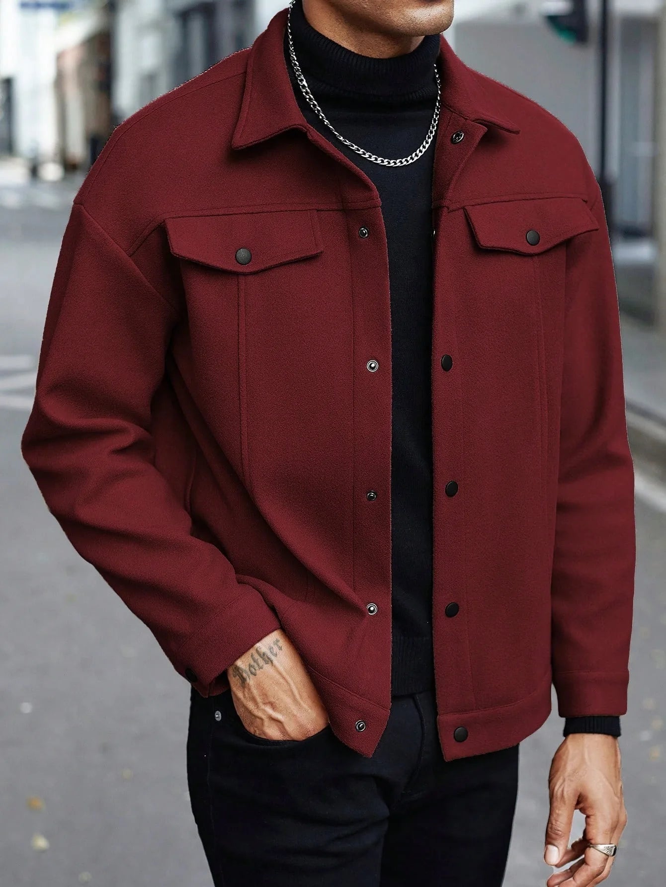 Autumn Winter Men Lapel Woolen Jacket Casual Business Style Loose Warm Thick Outerwear Daily Commute Fashion Sport Coat For Men