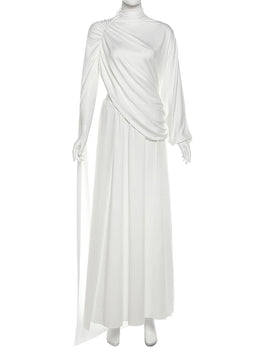 Nibber Greek Style 2Piece Set Women Turtleneck Asymmetrical Hem One Sleeve Folds Top+Elastic Waist Skirt Vacation Elegant Suits