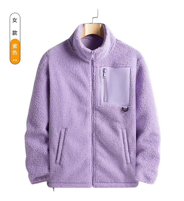 Cashmere Autumn Winter Men's Fleece Jackets Women's Solid Color Coats New Zipper Work Outwear Cold Weather Thermal Jacket