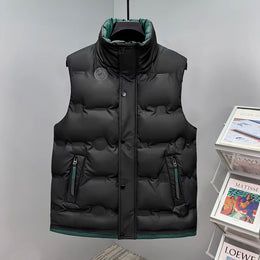 Autumn and Winter Men's Down Cotton Vest Men Windproof Warm Vest Jackets New Trend Fashion Zipper Hooded Solid Color Vest Coat